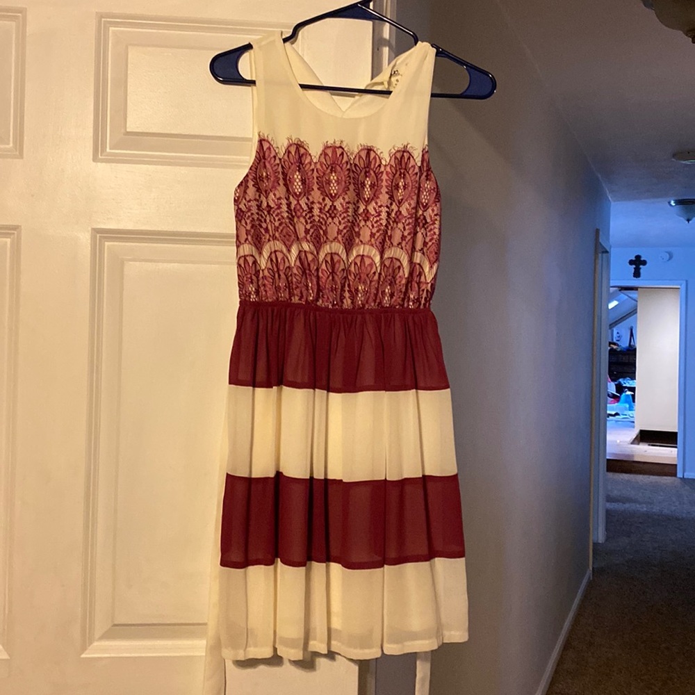 Cream and Maroon cocktail dress
